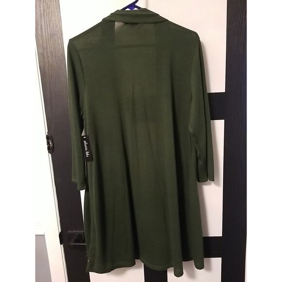 Olivia Blu Duster Cardigan Women’s 1x Long Sleeves Pockets Dark Green - Picture 4 of 7